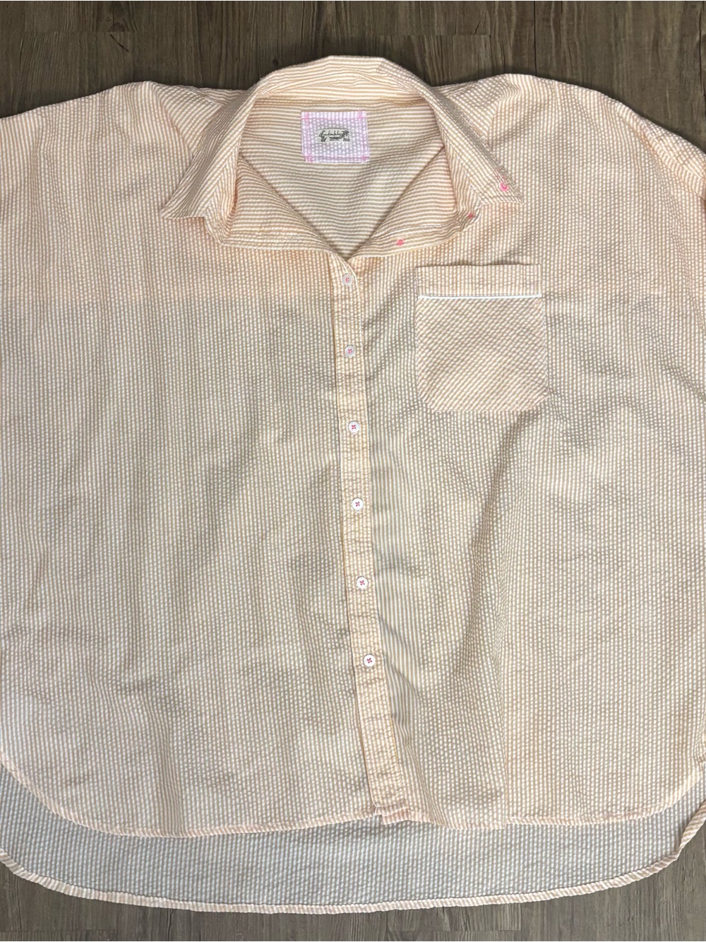 Free People Peach Striped Seersucker Button-Down Shirt